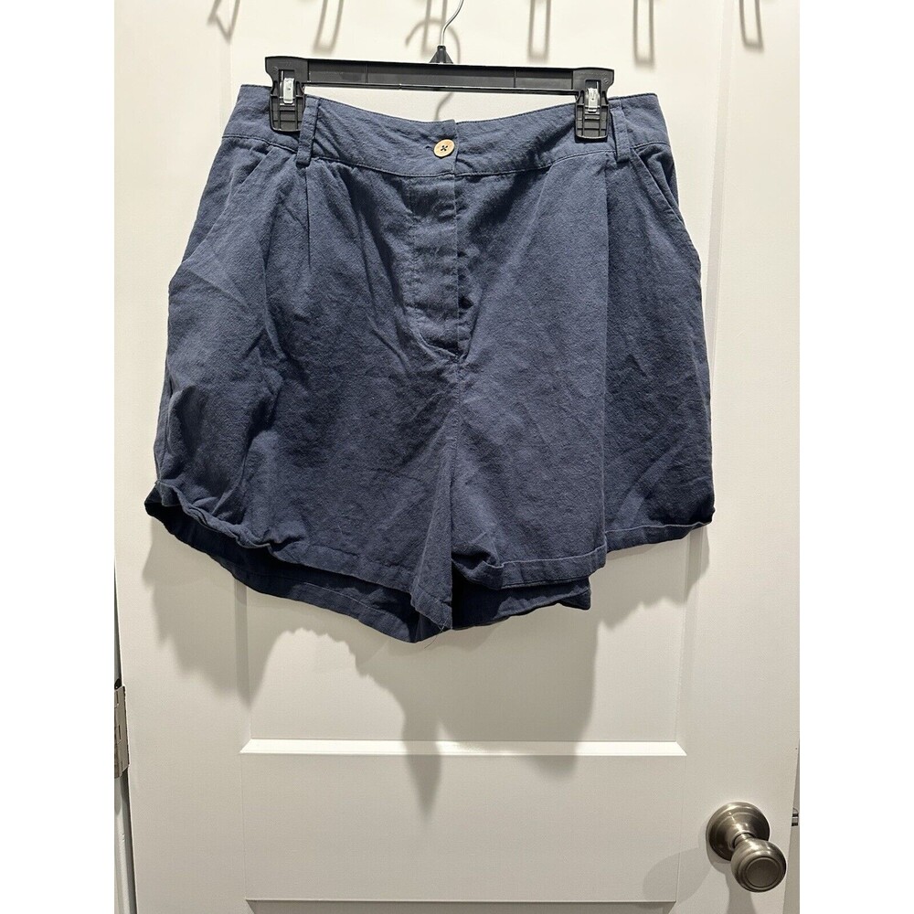 Free People High Waist Navy Blue Linen Blend Shorts